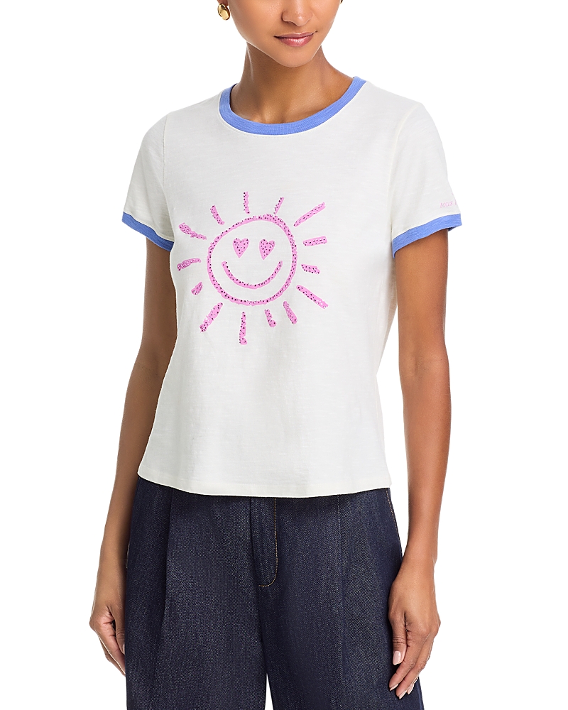 Cinq a Sept Rhinestone Smiling Sun Shrunken Ringer Tee