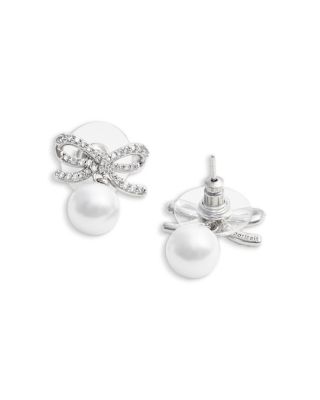 Crystal Bow & Imitation Pearl Drop Earrings