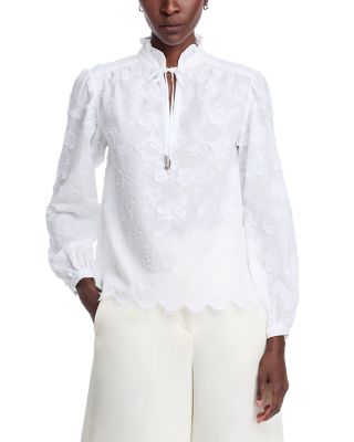 Embroidered Cotton Frill Blouse