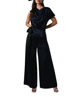 Tie Side Satin Drape Wide Leg Jumpsuit