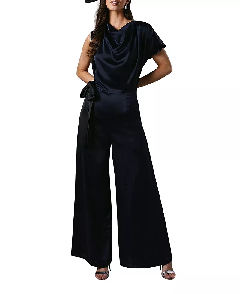Coast Tie Side Satin Drape Wide Leg Jumpsuit