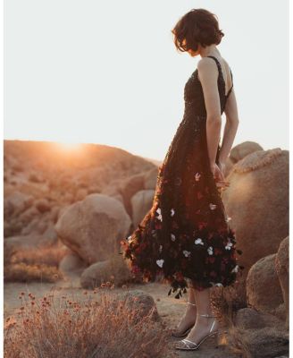  Sleeveless Beaded Midi Dress With 3D Flowers