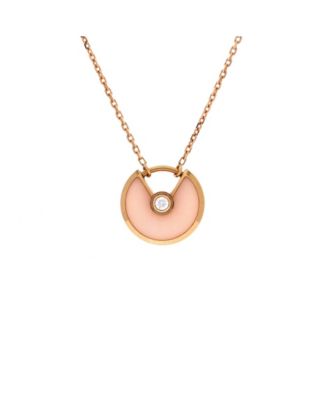  XS Amulette de Cartier Pendant Necklace 18K Rose Gold with Pink Opal and Diamond, 15 - 16.25"