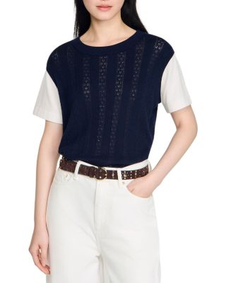 Layered Effect Pointelle Knit Sweater