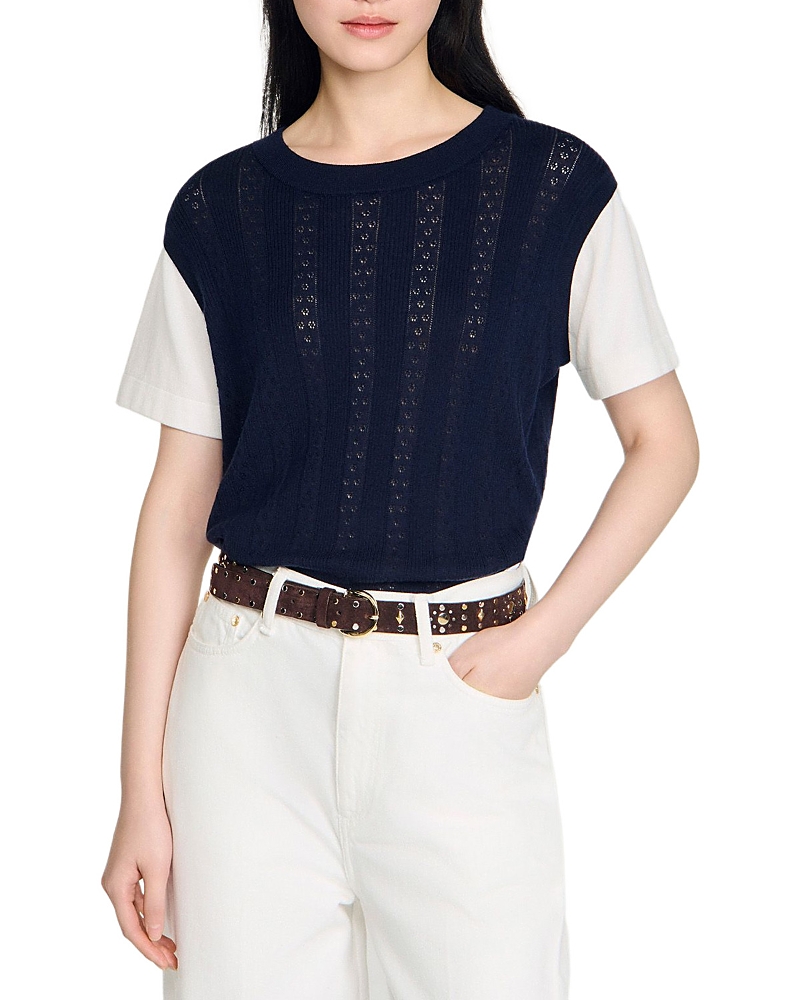 Sandro Layered Effect Pointelle Knit Sweater