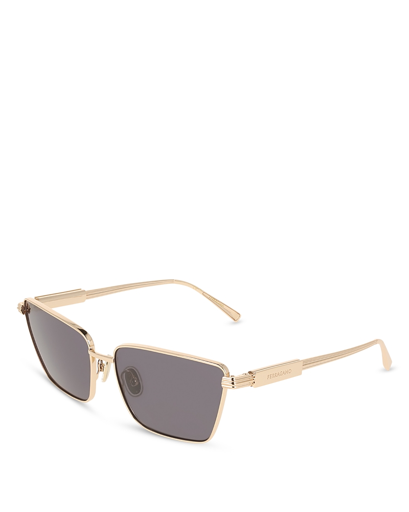 Ferragamo Metal Angled Rectangular Sunglasses, 59mm
