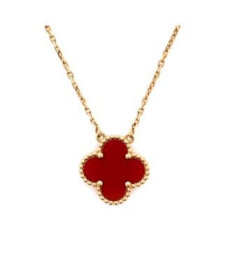  Vintage Alhambra Pendant Necklace 18K Gold and Carnelian, 14.75 - 16.5"