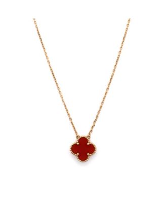  Vintage Alhambra Pendant Necklace 18K Gold and Carnelian, 14.5 - 16.25"