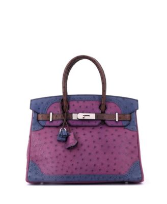 Birkin 30 Handbag Tricolor Ostrich with Palladium Hardware
