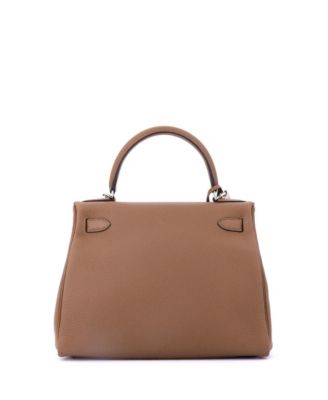 Kelly 28 Handbag Brown Togo with Palladium Hardware