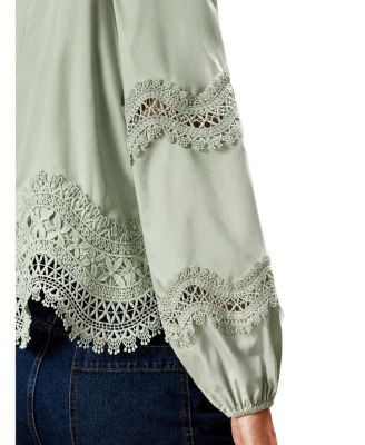 Lace Panel Insert Long Sleeve Blouse