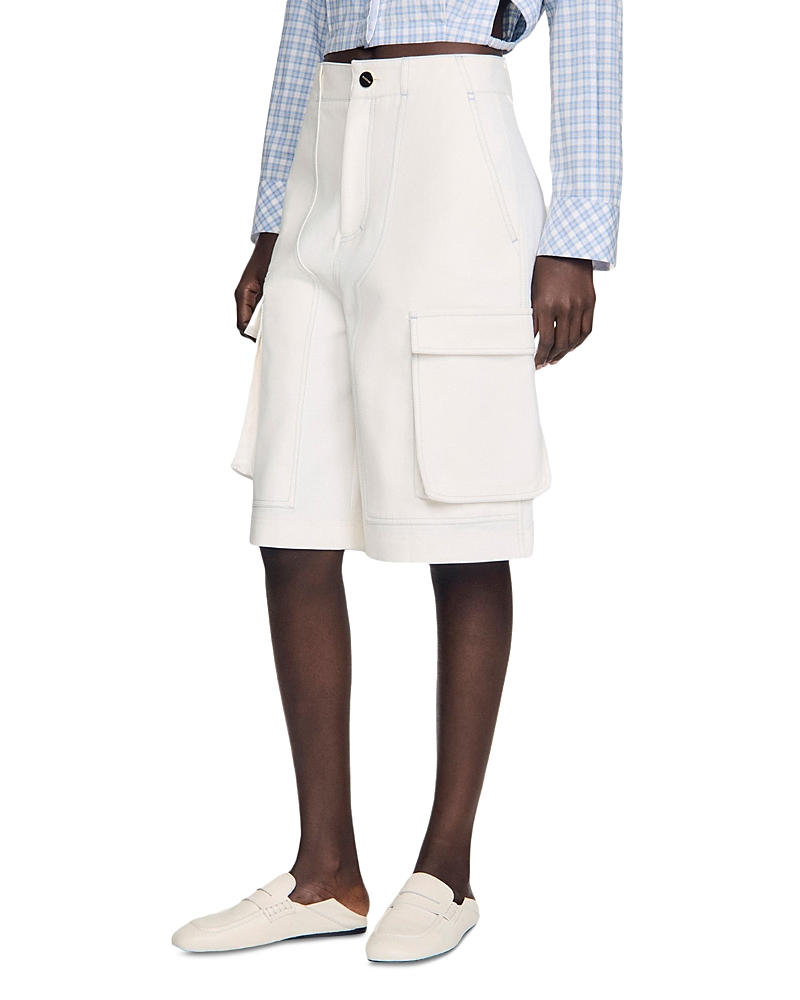 Sandro Wide Leg Cotton Bermuda Shorts