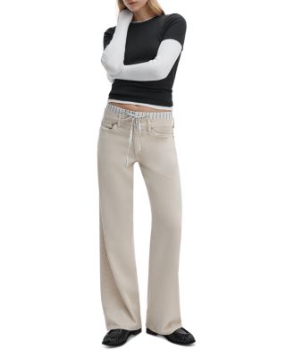 Saige Boxer Trim Mid Rise Straight Leg Jeans in Sand Stripe