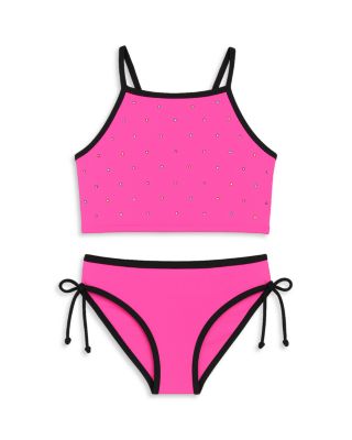 Girls' Rhinestone Cropped Tankini Two Piece Swimsuit - Little Kid, Big Kid