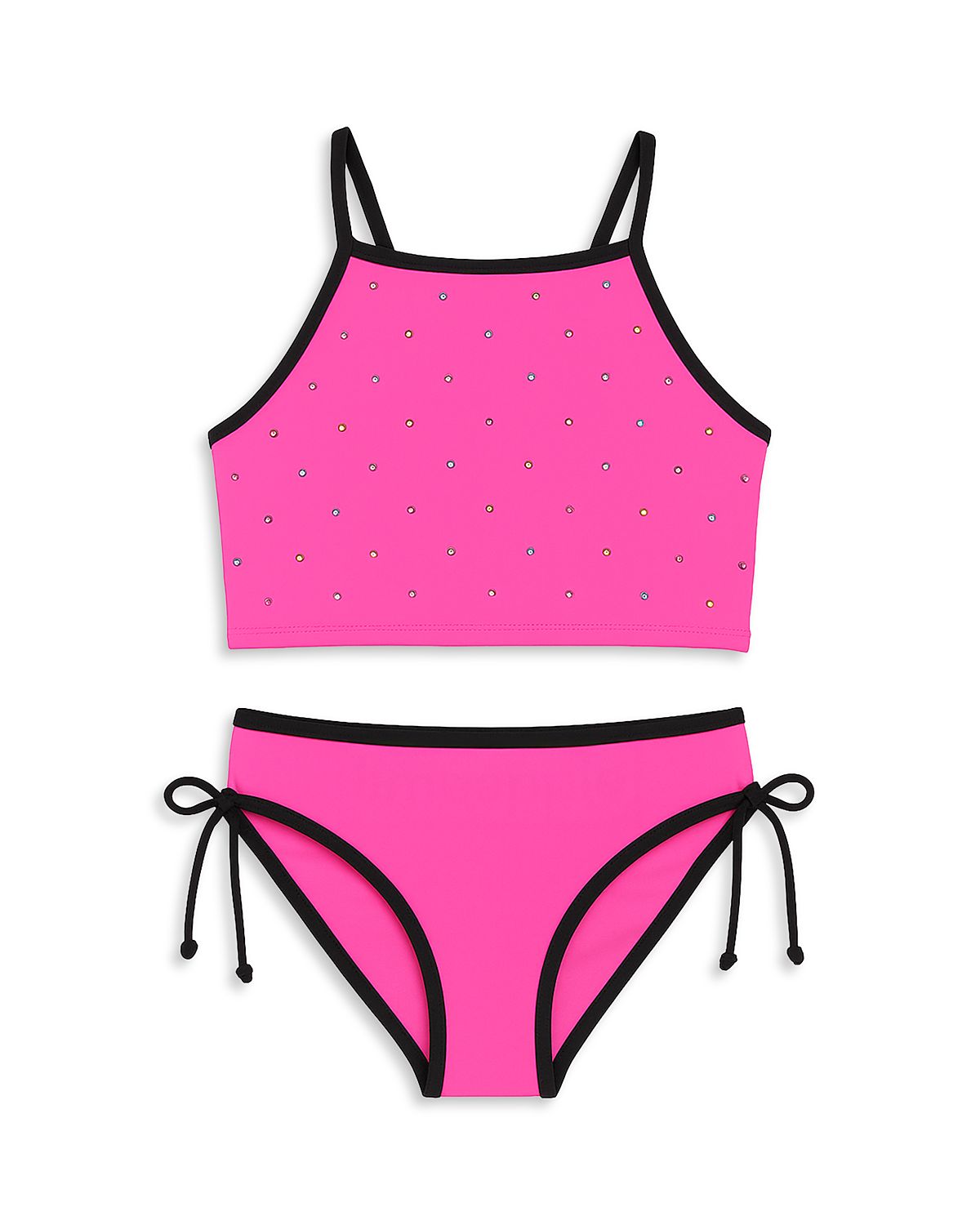 Limeapple Girls' Rhinestone Cropped Tankini Two Piece Swimsuit - Big Kid