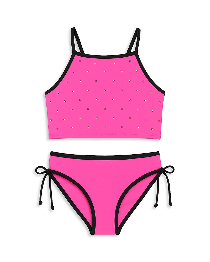 Limeapple Girls' Rhinestone Cropped Tankini Two Piece Swimsuit - Big Kid