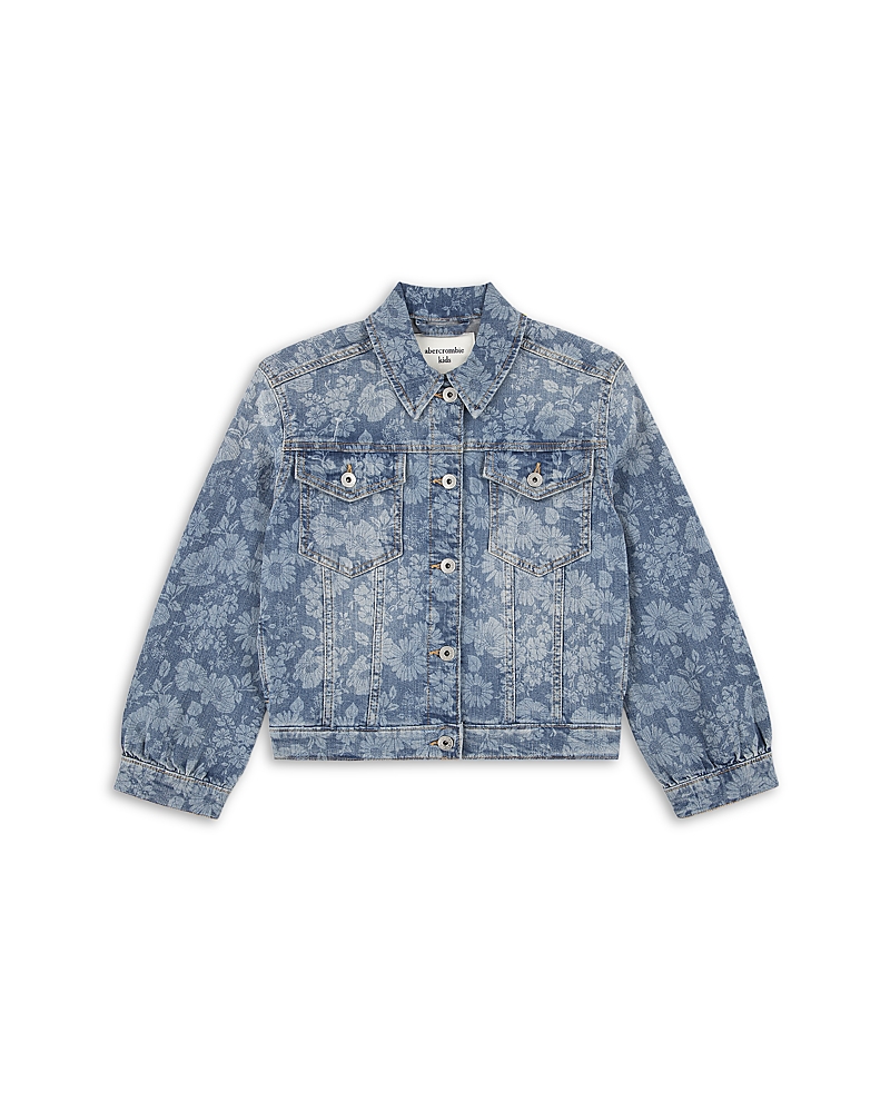 abercrombie kids Girls' Floral Oversized Denim Jacket - Big Kid