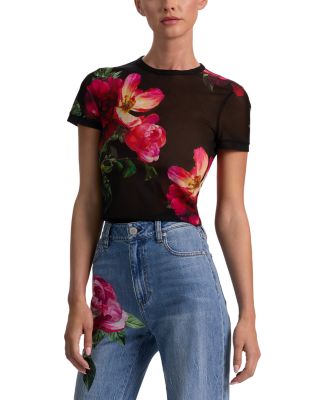 Chic High Rise Full Length Rose Print Jeans in Denver Bright Blue