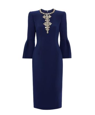 Margoni Bell-Sleeve Embellished Midi Dress