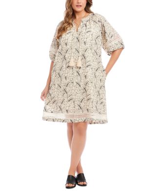 Plus Size Puff Sleeve Tassel Dress