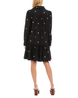 Long Sleeve Embroidered Ruffle Hem Dress