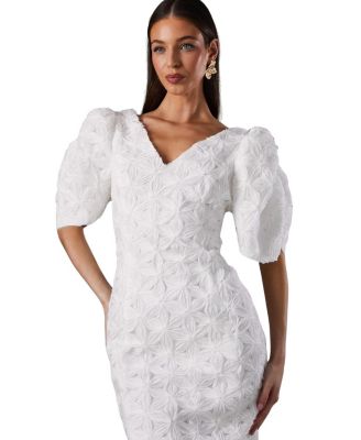 Floral Pleated Sleeve Pencil Dress