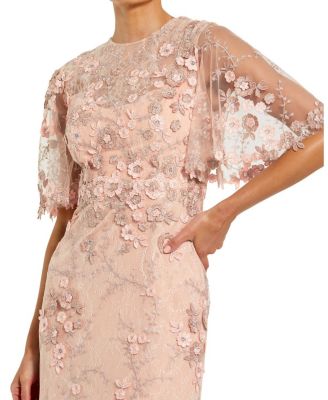 Petite Flutter Sleeve Floral Embroidered Net Gown