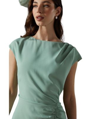 Drape Side Cap Sleeve Midi Dress