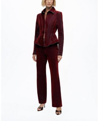 Velvet Corset-Seamed Peplum Jacket