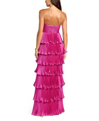 Petite Pleated Charmeuse Strapless Tiered Ruffle Gown