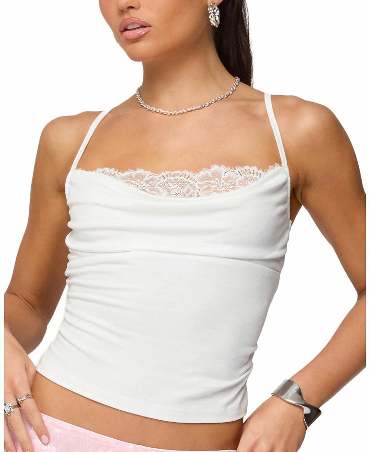 Edikted Bobbie Layered Lace Cowl Neck Top