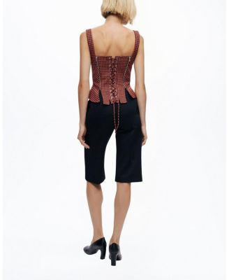  Checked Buckle Strap Corset Top