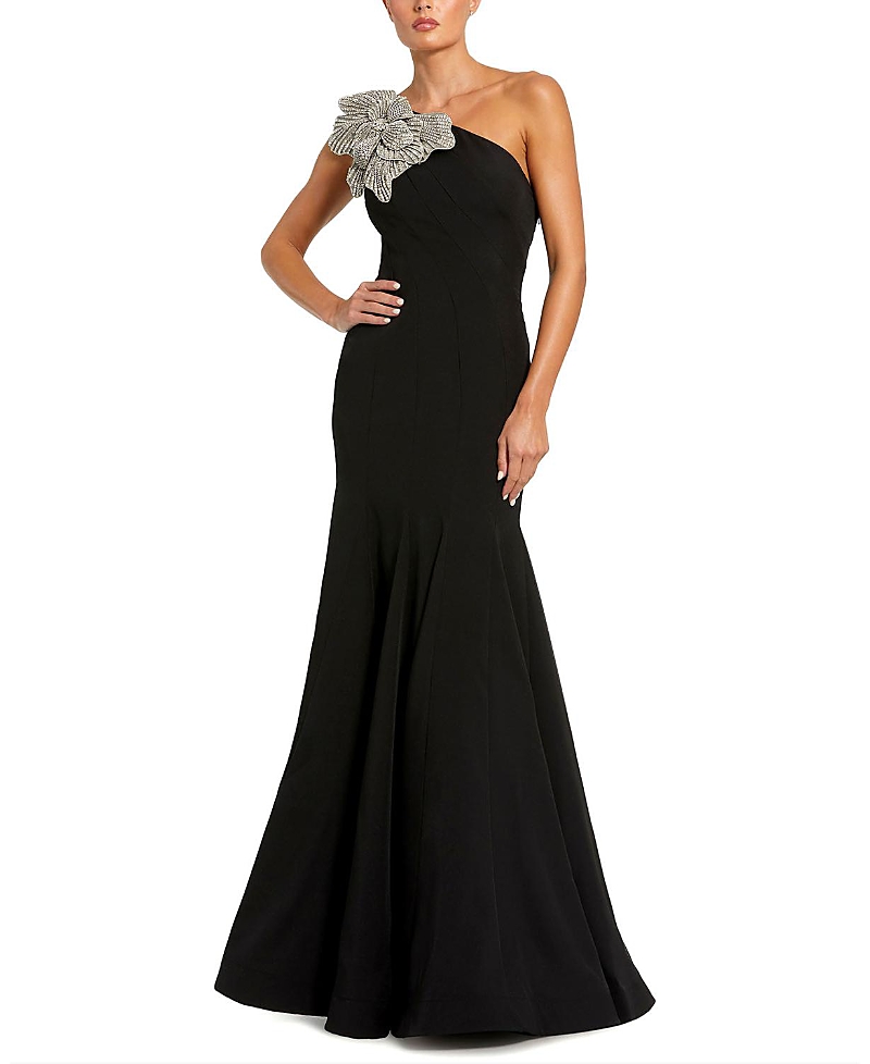 Mac Duggal Petite Crepe One Shoulder Gown With Flower Detail