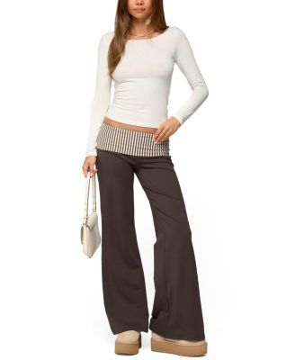 Meshey Striped Fold Over Pants