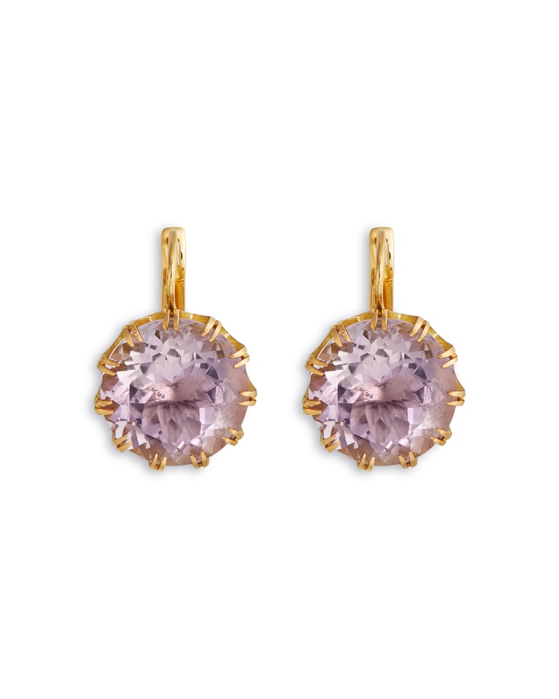 Ileana Makri 18K Yellow Gold Fine Crown Pink Amethyst Crown Drop Earrings