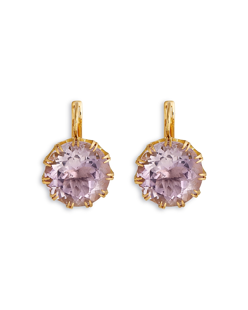 Ileana Makri 18K Yellow Gold Fine Crown Pink Amethyst Crown Drop Earrings
