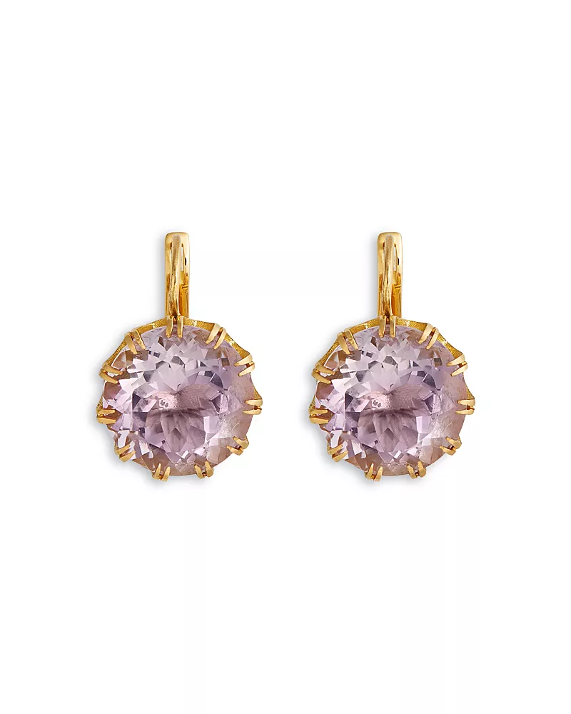 Ileana Makri 18K Yellow Gold Fine Crown Pink Amethyst Crown Drop Earrings