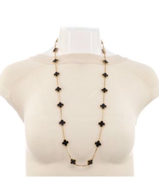  Vintage Alhambra 20 Motifs Necklace 18K Gold and Onyx 33.50"