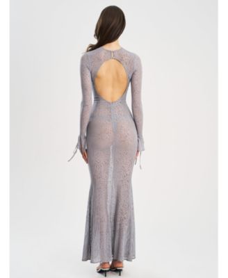 Waylynn Burnout Velvet Detail Animal Print Mesh Backless Maxi Dress