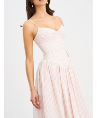  Zania Ruched Breast Cotton Jacquard Midi Dress