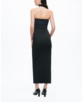 Ring-Buckle Asymmetric Wrap Maxi Skirt