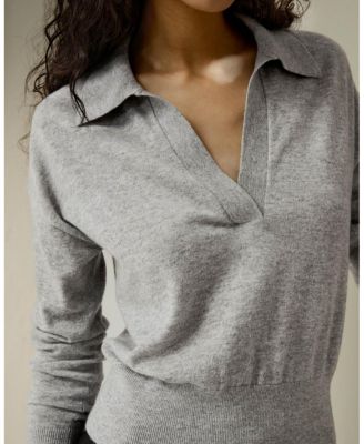 Women's V Neck Cashmere Polo Sweater