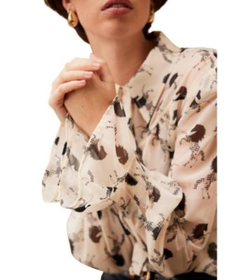  Women's Horse Print Sheer Blouse