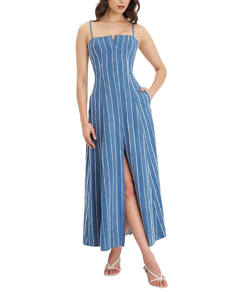 Miss Circle Abygail Stripe Cotton Denim Maxi Dress