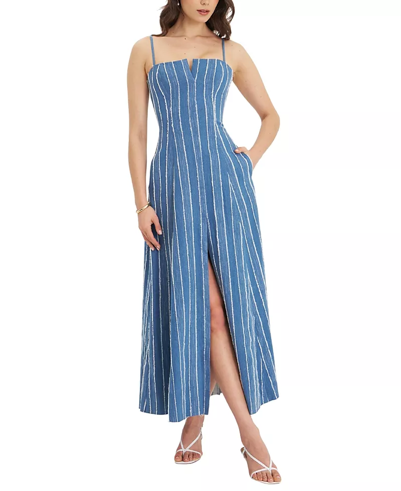 Miss Circle Abygail Stripe Cotton Denim Maxi Dress