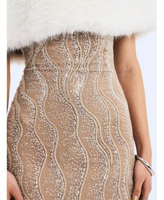  Averie Faux Fur Off-Shoulder Sequin Mini Dress