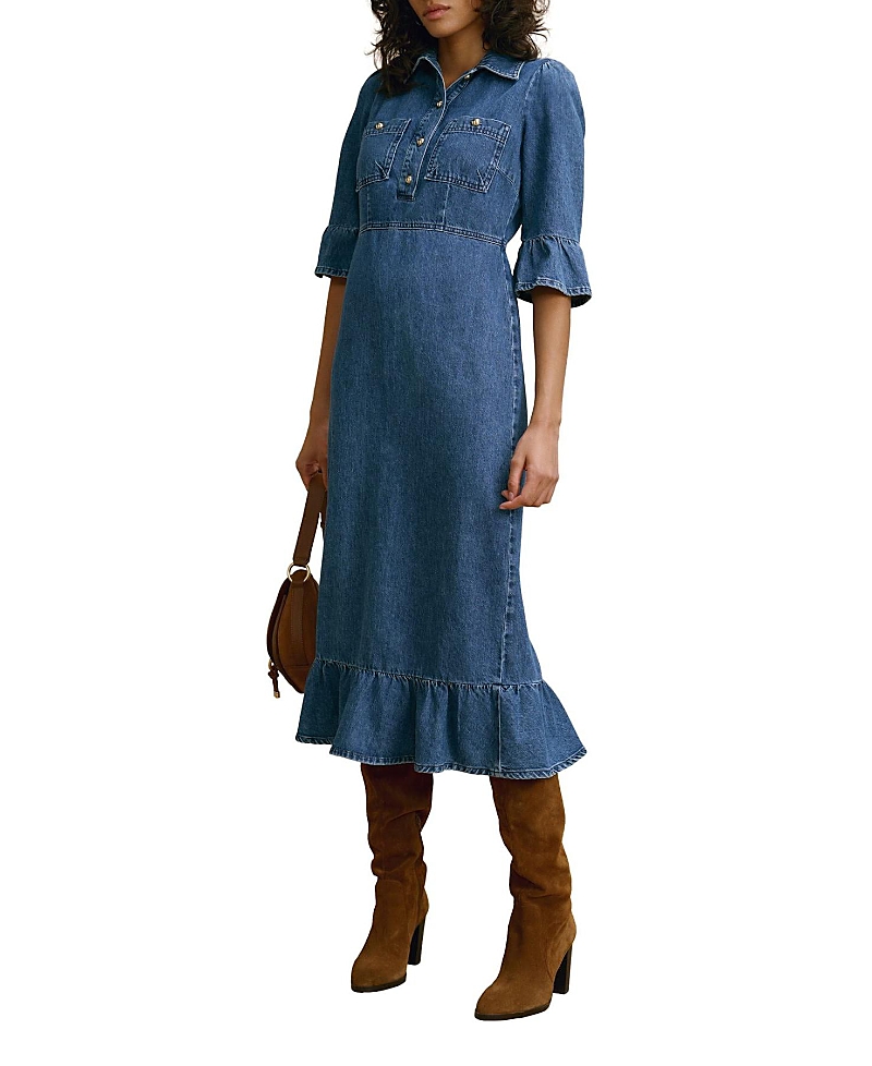 Mint Velvet Women's Ruffle Hem Denim Midi Dress