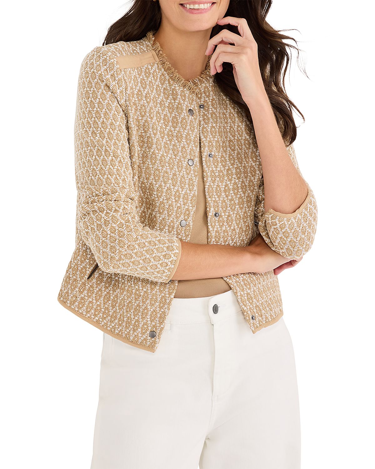 Nic+Zoe Brocade Fringe Knit Jacket