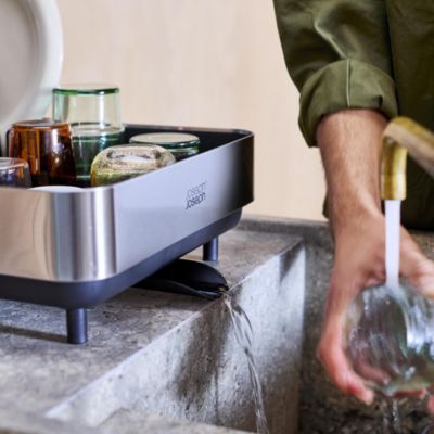 Extend Steel Plus Expandable Dish Rack with Wine Glass Holder - Black