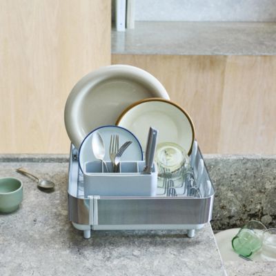 Extend Steel Plus Expandable Dish Rack with Wine Glass Holder - Light Stone